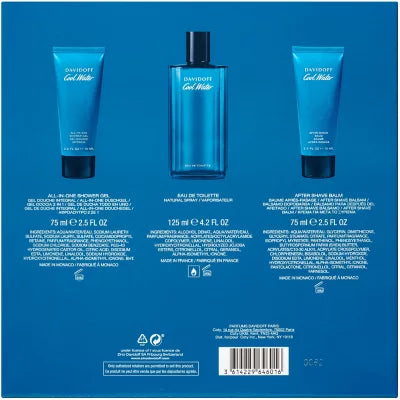 Cool Water by Davidoff for Men - 3 Pc Gift Set 4.2oz EDT Spray, 2.5oz Shower Gel, 2.5oz After Shave Balm