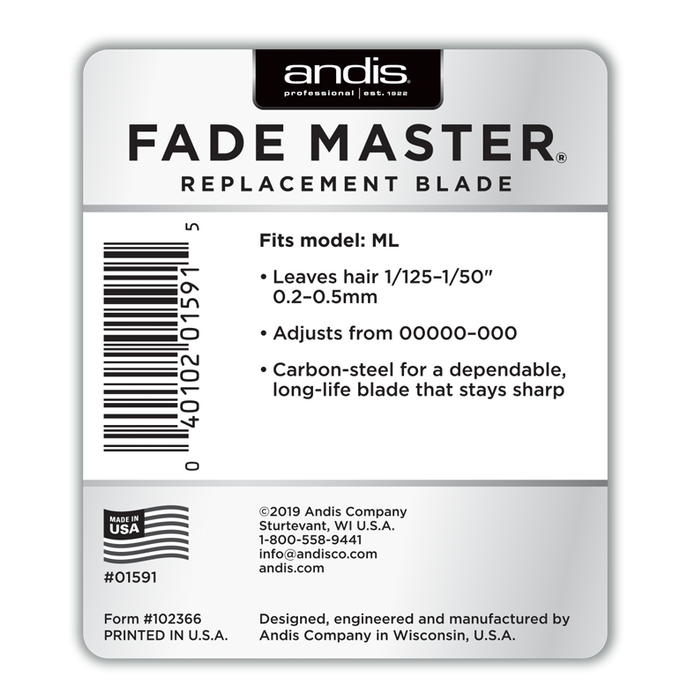 Cortapelos con cuchilla ajustable Andis Fade Master, modelo n.º 1820 y cuchilla de repuesto Andis Fade Master 1591