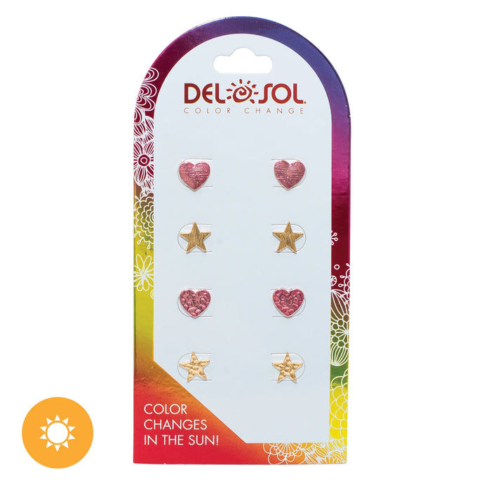 Color-Changing Earrings - Hearts and Stars by Delsol for Women - 4 Pairs Earrings