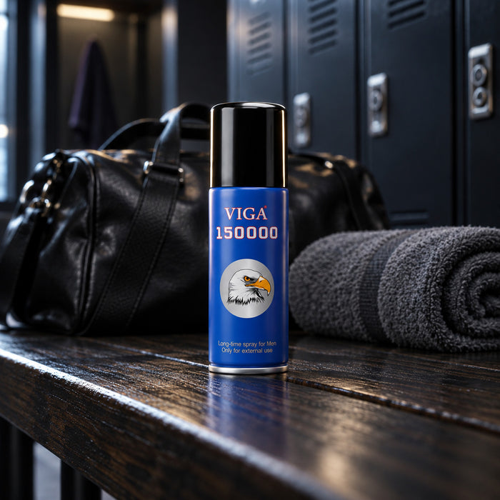Super VIGA 150000 delay spray in a locker room
