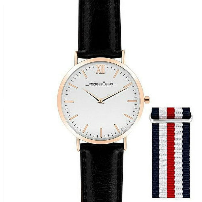 AO-102 Gold-Black Leather Strap Watch by Andreas Osten for Unisex - 1 Pc Watch