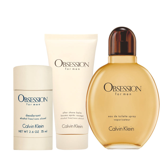 Obsession by Calvin Klein for Men - 3 Pc Gift Set 4oz EDT Spray, 2.6oz Deodorant Stick, 3.3oz After Shave Balm