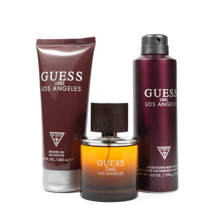 Guess 1981 Los Angeles by Guess for Men - 3 Pc Gift Set 3.4oz EDT Spray, 6.0oz Body Spray, 6.7oz Shower Gel