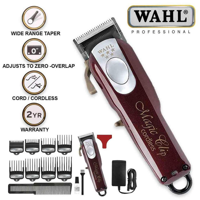 Wahl Professional Magic Clip Cordless Clipper - High-Performance Burgundy Edition for Precision Fades and Haircuts