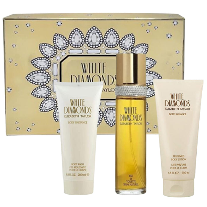 White Diamonds by Elizabeth Taylor for Women - 3 Pc Gift Set 3.3oz EDT Spray, 3.3oz Body Lotion, 3.3oz Body Wash