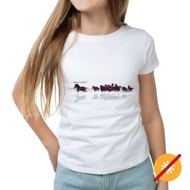 Girls Crew Tee - Wild Horse - White by DelSol for Women - 1 Pc T-Shirt (YM)