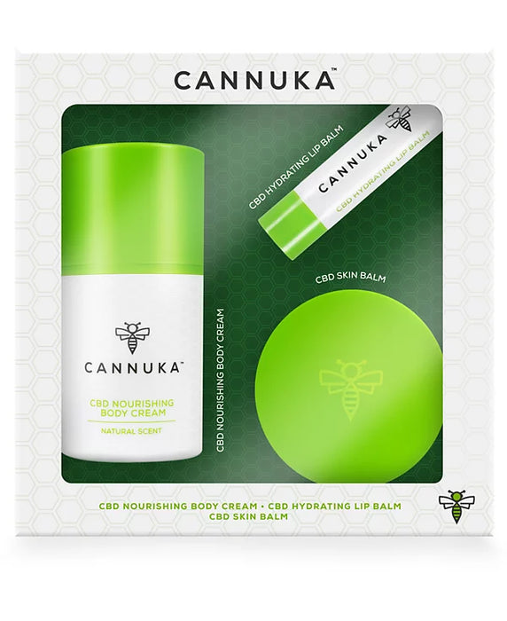 Cannuka Travel Minis by Cannuka for Unisex - 3 Pc 0.44oz CBD Skin Balm, 1.6oz CBD Nourishing Body Cream, 0.15oz CBD Hydrating Lip Balm