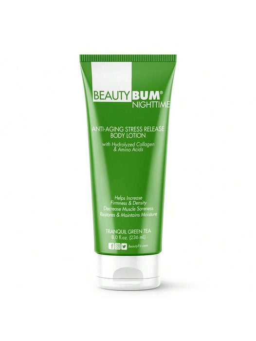 Loción corporal antienvejecimiento antiestrés BeautyBum NightTime - Té verde tranquilo de BeautyFit para mujeres - Loción corporal de 8 oz