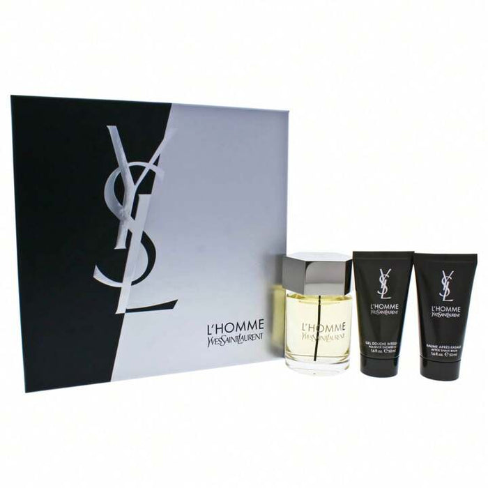 LHomme d'Yves Saint Laurent pour Homme - Coffret 3 pièces Spray EDT 3,3 oz, Baume après-rasage 1,6 oz, Gel douche intégral 1,6 oz