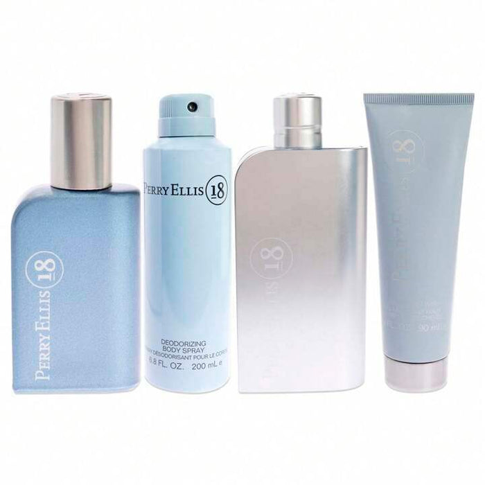 Perry Ellis 18 by Perry Ellis for Men - 4 Pc Gift Set 3.4oz EDT Spray, 0.25oz EDT Spray, 6oz Body Spray, 3oz Hair and Body Wash