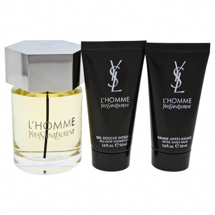 LHomme d'Yves Saint Laurent pour Homme - Coffret 3 pièces Spray EDT 3,3 oz, Baume après-rasage 1,6 oz, Gel douche intégral 1,6 oz