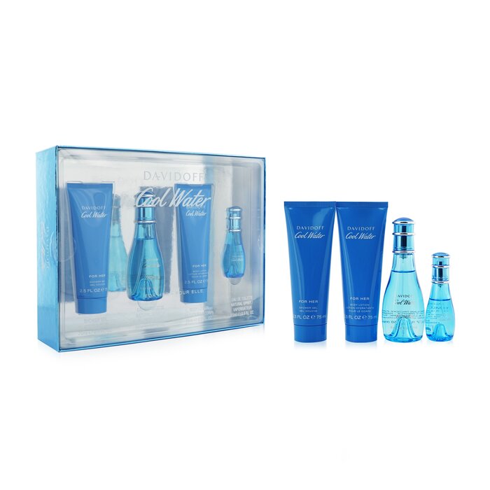 Cool Water by Davidoff for Women - 4 Pc Gift Set 1.7oz EDT Spray, 2.5oz Gentle Shower Breeze, 2.5oz Moisturizing Body Lotion, 0.5oz EDT Spray