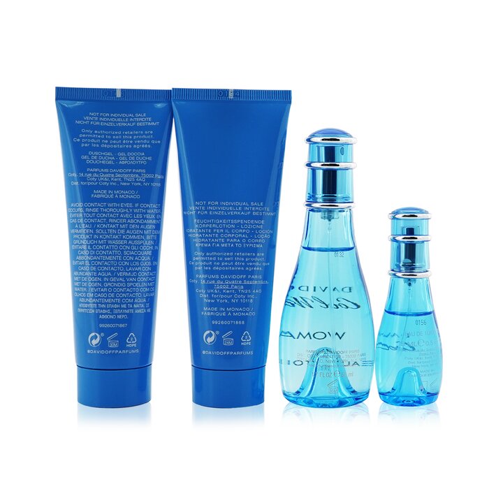 Cool Water by Davidoff for Women - 4 Pc Gift Set 1.7oz EDT Spray, 2.5oz Gentle Shower Breeze, 2.5oz Moisturizing Body Lotion, 0.5oz EDT Spray