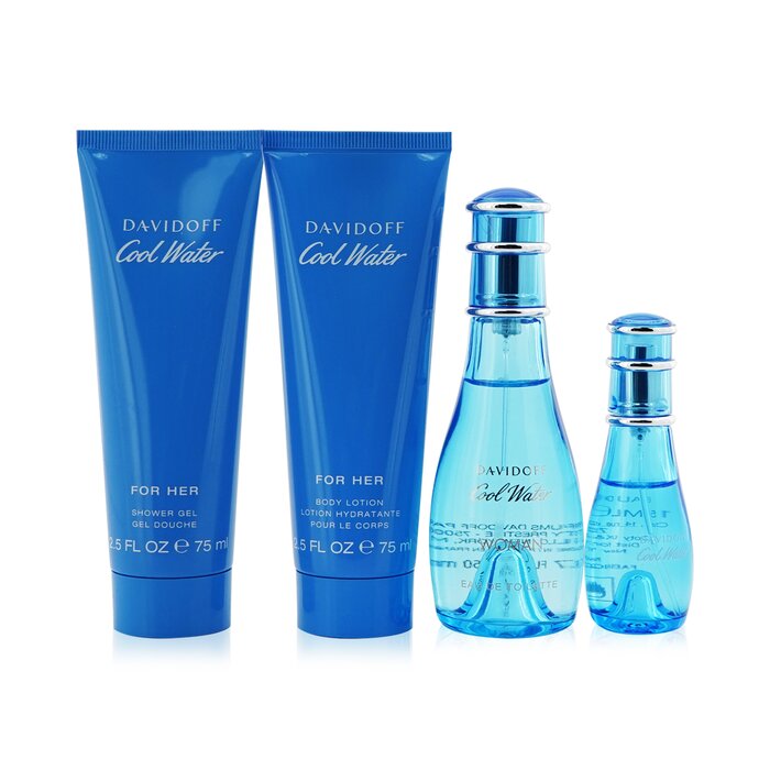 Cool Water by Davidoff for Women - 4 Pc Gift Set 1.7oz EDT Spray, 2.5oz Gentle Shower Breeze, 2.5oz Moisturizing Body Lotion, 0.5oz EDT Spray