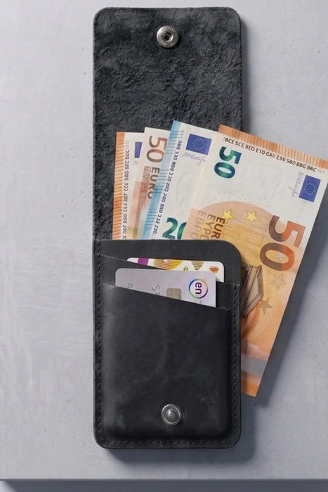 Black Vertical Genuine Leather 4 Card Slots Wallet Handmade for Men Gift
