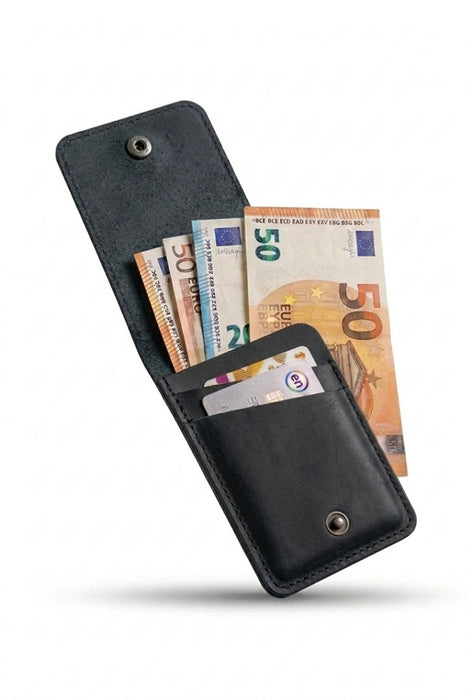 Black Vertical Genuine Leather 4 Card Slots Wallet Handmade for Men Gift