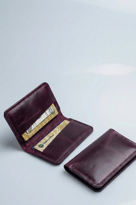 Purple Genuine Leather Card Holder Handmade for Men Gift
