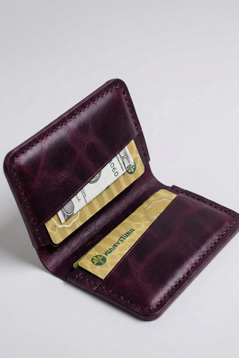 Purple Genuine Leather Card Holder Handmade for Men Gift