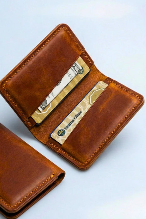 Purple Genuine Leather Card Holder Handmade for Men Gift