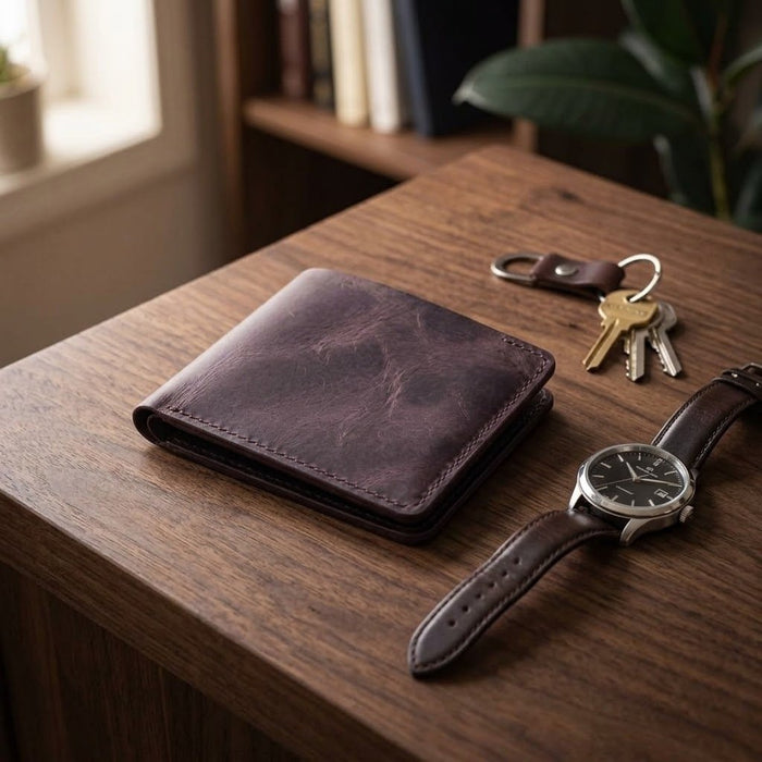 Purple Genuine Leather 10 Card Slots Wallet Handmade for Men Gift