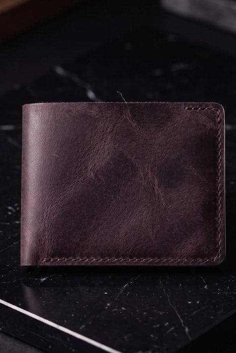 Purple Genuine Leather 10 Card Slots Wallet Handmade for Men Gift