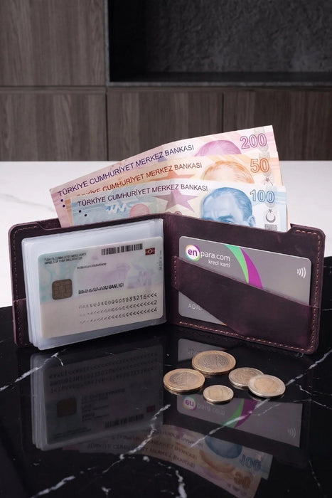 Purple Genuine Leather 10 Card Slots Wallet Handmade for Men Gift