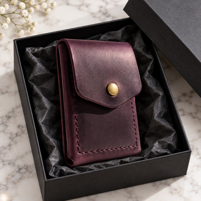 Purple Trifold Slim Genuine Leather 9 Card Slots Wallet Handmade for Men Gift