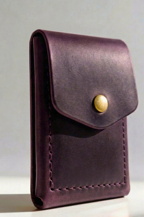 Purple Trifold Slim Genuine Leather 9 Card Slots Wallet Handmade for Men Gift