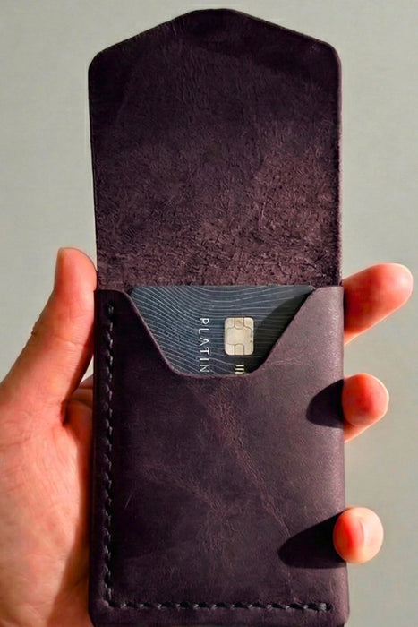 Purple Trifold Slim Genuine Leather 9 Card Slots Wallet Handmade for Men Gift
