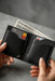 Black Slim Genuine Leather 6 Card Slots Wallet Saddle Stitch Handmade