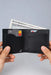 Black Slim Genuine Leather 6 Card Slots Wallet Saddle Stitch Handmade