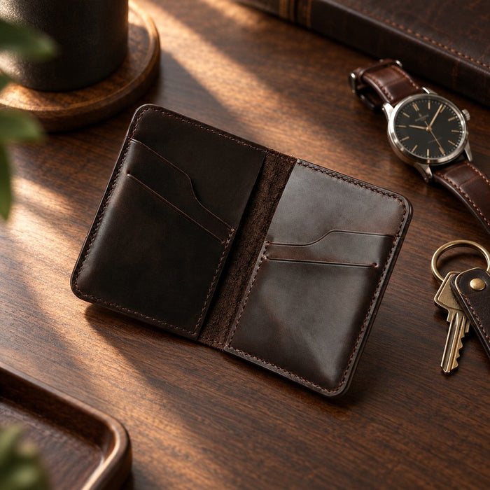 Dark Brown Slim Genuine Leather 6 Card Slots Wallet Handmade for Men Gift