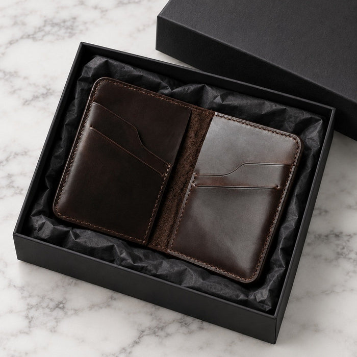 Dark Brown Slim Genuine Leather 6 Card Slots Wallet Handmade for Men Gift