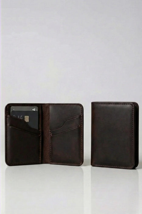 Dark Brown Slim Genuine Leather 6 Card Slots Wallet Handmade for Men Gift