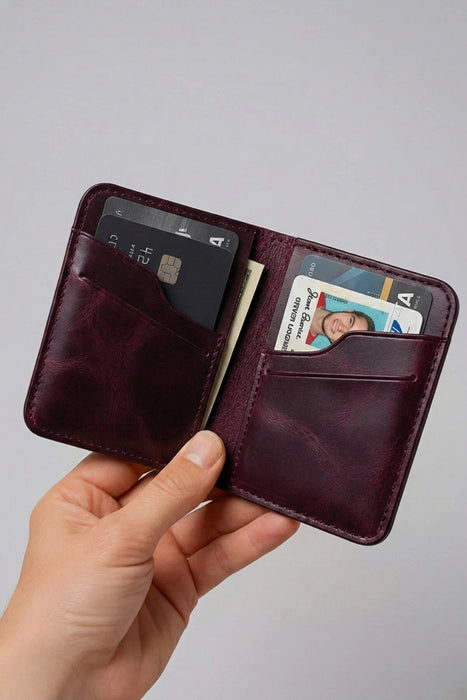 Dark Brown Slim Genuine Leather 6 Card Slots Wallet Handmade for Men Gift