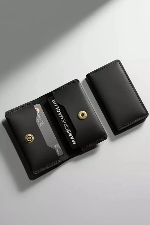 Black Genuine Leather Wallet Compact Handmade for Men Gift