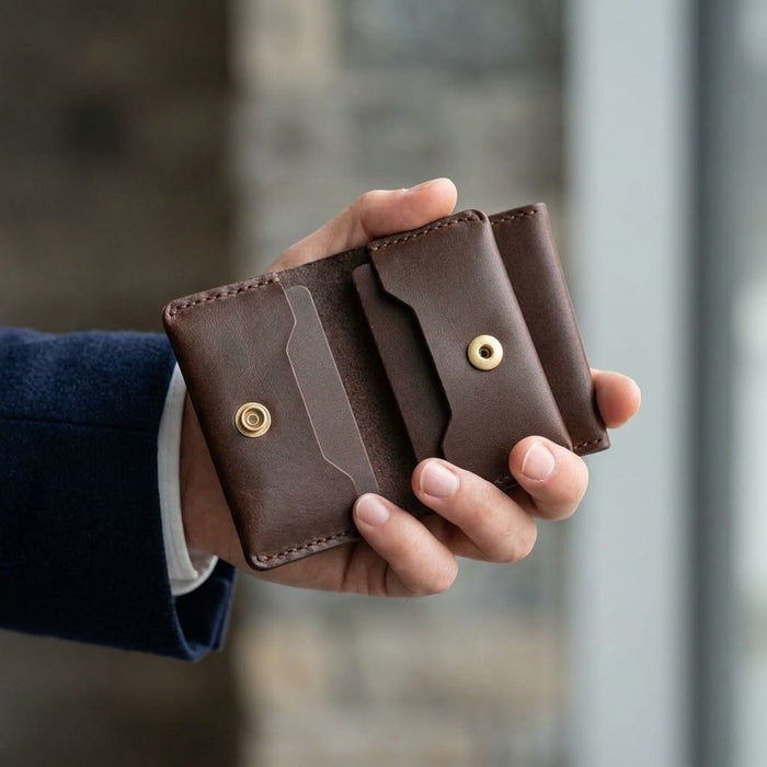 Dark Brown Genuine Leather Wallet Italian Stitch Handmade for Men Gift