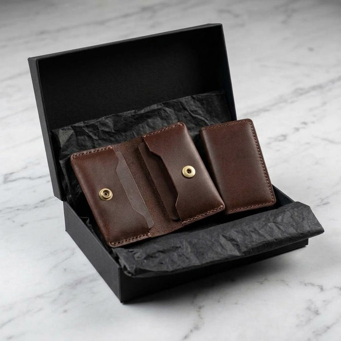 Dark Brown Genuine Leather Wallet Italian Stitch Handmade for Men Gift