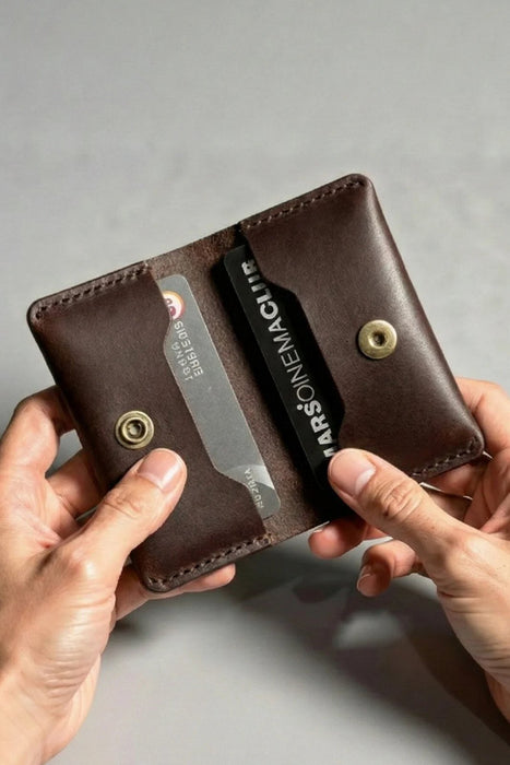 Dark Brown Genuine Leather Wallet Italian Stitch Handmade for Men Gift