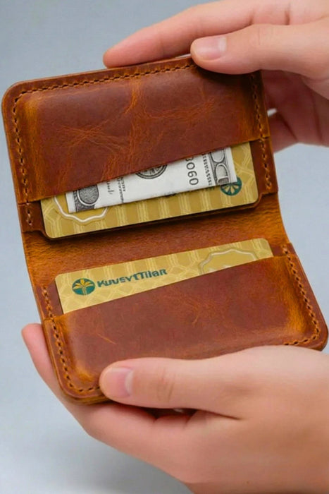 Tan Genuine Leather Card Holder Handmade for Men Gift