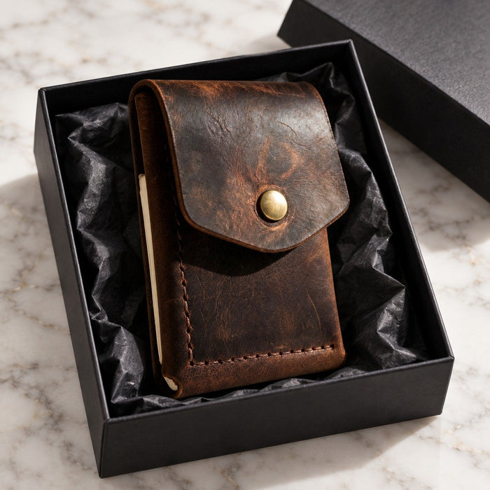 Dark Brown Trifold Slim Genuine Leather 9 Card Slots Wallet Handmade