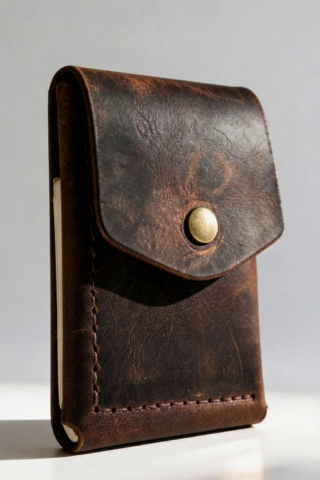Dark Brown Trifold Slim Genuine Leather 9 Card Slots Wallet Handmade