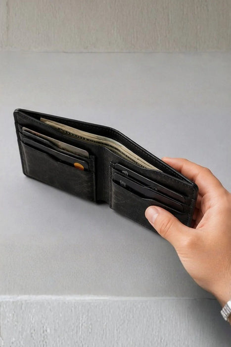 Black Genuine Leather 8 Card Slots Wallet Handmade for Men Gift