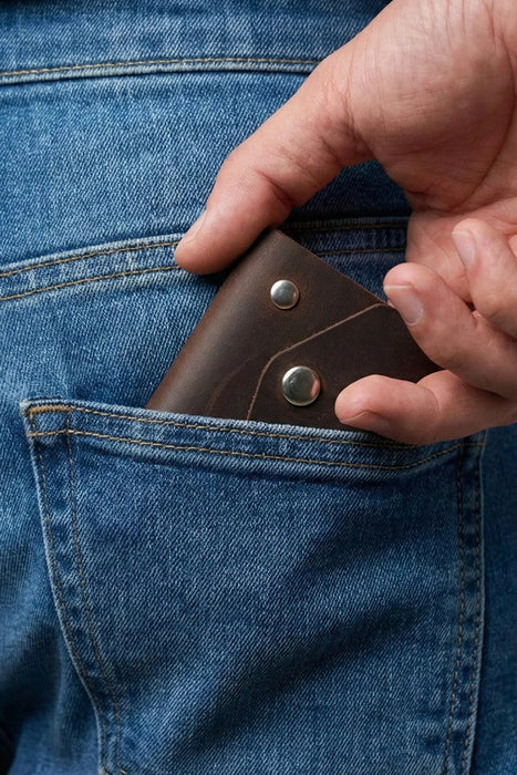 Dark Brown Slim Suede Lined Genuine Leather Card Holder Handmade for Men Gift