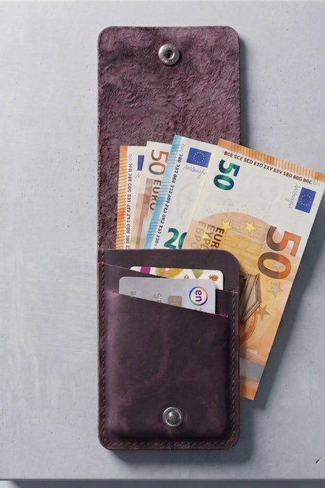 Purple Vertical Genuine Leather 4 Card Slots Wallet Handmade for Men Gift