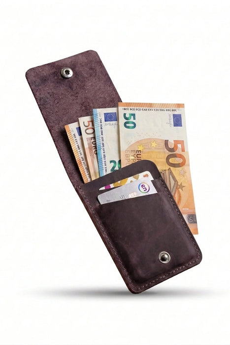 Purple Vertical Genuine Leather 4 Card Slots Wallet Handmade for Men Gift