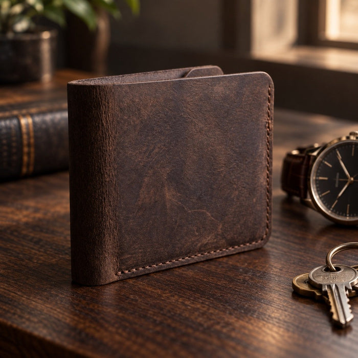 Brown Genuine Leather 6 Card Slots Wallet Handmade for Men Gift