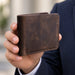 Brown Genuine Leather 6 Card Slots Wallet Handmade for Men Gift