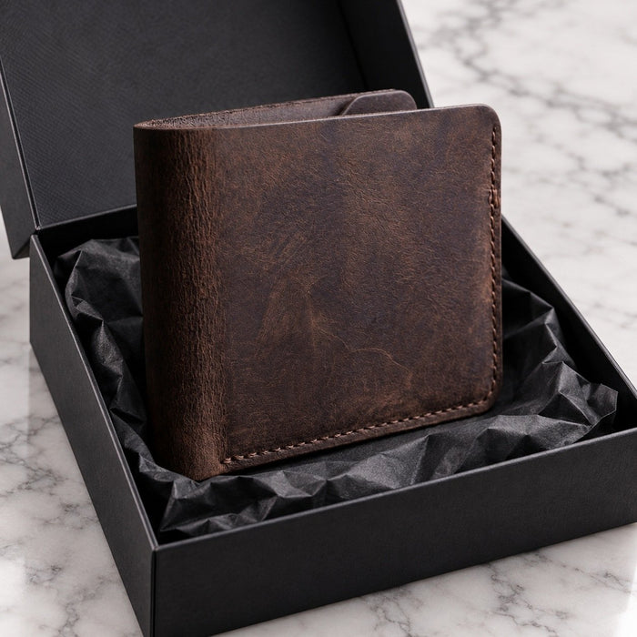 Brown Genuine Leather 6 Card Slots Wallet Handmade for Men Gift