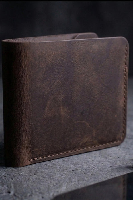 Brown Genuine Leather 6 Card Slots Wallet Handmade for Men Gift